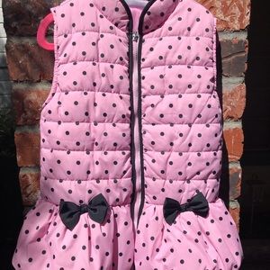 2 kids headquarters snow vests, pink and white